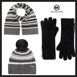 MICHAEL KORS WOMEN'S DESIGNER SCARF, BEANIE HAT, & GLOVES SET